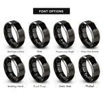 font options for inside engraving on black & grey tulip single stem rings