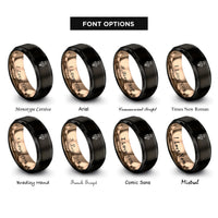 font options for inside engraving on black & rose gold tulip single stem rings