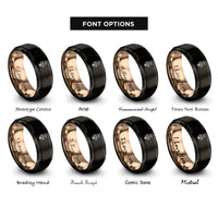 font options for inside engraving on black & rose gold tulip stem leaf rings