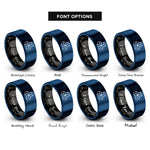 font options for inside engraving on black & blue tumbling cubes rings