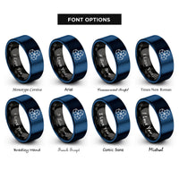 font options for inside engraving on black & blue tumbling cubes rings