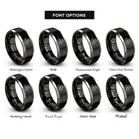 font options for inside engraving on black & silver tumbling cubes rings