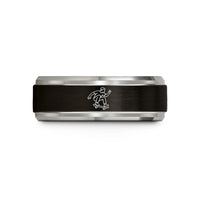 men's tungsten wedding band – black & blue & silver tungsten heelflip mid air wedding band