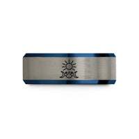 men's tungsten wedding band – black & blue & grey tungsten sun stars wedding band