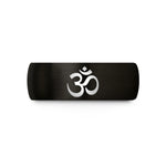 grey metal ring – black tungsten om symbol wedding band