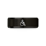 rings for stylish him – black & rose gold tungsten wheelchair symbol wedding band