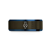 comfortable tungsten ring her – gunmetal & blue tungsten catalyst above arrow wedding band