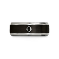 comfort fit him ring – black & blue & gray tungsten bow arrow wedding band