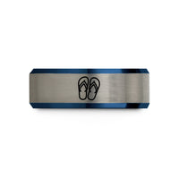 unisex tungsten wedding band – black & blue & gray tungsten flip flops wedding band