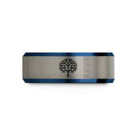 tungsten carbide men's ring – black & blue & grey tungsten tree silhouette wedding band