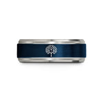 tungsten carbide men's ring – blue & grey tungsten tree silhouette wedding band