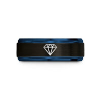 women's tungsten wedding band – black & blue tungsten ruby wedding band