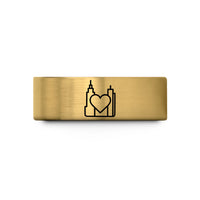 gold flat edge rings – gold tungsten new york heart wedding band