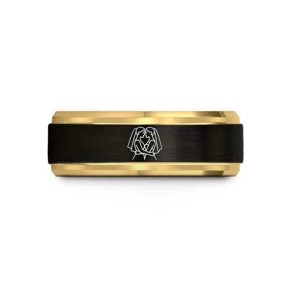 Brides Embrace – Tungsten Wedding Band, 8 mm, Gold, Black Comfort-Fit Women