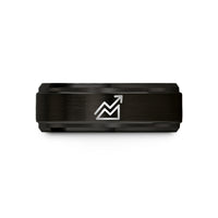 grey tungsten comfort ring – black tungsten contour index line wedding band