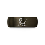 laser engraved women’s rings – gunmetal & black tungsten pianist silhouette wedding band