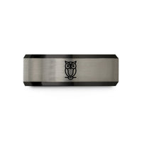 comfort fit wedding band – black & blue & gray tungsten owl wedding band