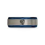 engraved tungsten ring him – black & blue & grey tungsten rooster wedding band