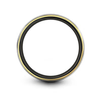 women's tungsten wedding ring – bee honeycomb engraving on black & gold & silver tungsten wedding band