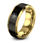 women's tungsten wedding ring – black & gold tungsten bee honeycomb ring
