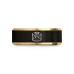 men's black band ring – black & gold tungsten kawaii pancake stack wedding band