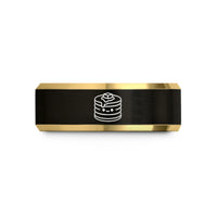 men's black band ring – black & gold tungsten kawaii pancake stack wedding band