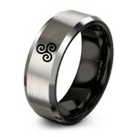 couples tungsten promise ring – black & grey tungsten double triskelion ring