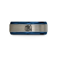 men’s comfort-fit ring – black & blue & grey tungsten fishing shelter wedding band