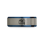ring for men and women – black & blue & gray tungsten fishing shelter wedding band