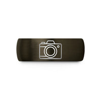 custom tungsten ring gift – gunmetal & black tungsten mirrorless camera wedding band