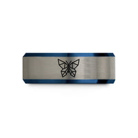 unisex tungsten wedding band – black & blue & grey tungsten origami butterfly wedding band