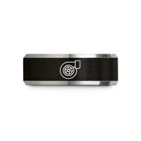 gunmetal mens wedding band – black & gray tungsten turbocharger wedding band