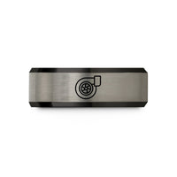 gunmetal mens wedding band – black & grey tungsten turbocharger wedding band