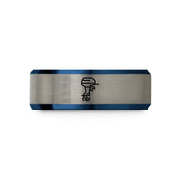 tungsten ring for her – blue & grey tungsten outboard motor wedding band