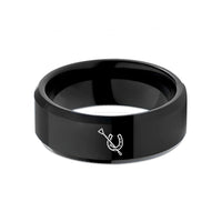 men's tungsten wedding band – black tungsten riding crop horseshoe wedding band