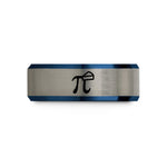 matching couple wedding bands – black & blue & gray tungsten pi pie slice wedding band