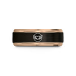 custom engraved wedding rings – black & rose gold tungsten wings heart circle wedding band