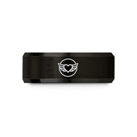 custom engraved wedding rings – black tungsten wings heart circle wedding band