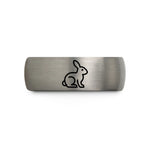 engraved ring for him – black & silver tungsten rabbit wedding band