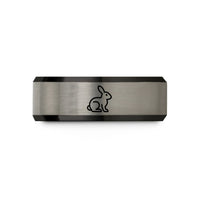 engraved ring for him – black & silver tungsten rabbit wedding band