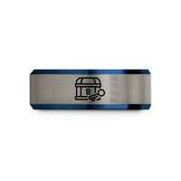 men's tungsten wedding band – black & blue & gray tungsten treasure chest key wedding band