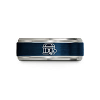 men's tungsten wedding band – blue & silver tungsten treasure chest key wedding band