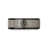 men’s classic wedding band – black & silver tungsten couple kissing silhouette wedding band