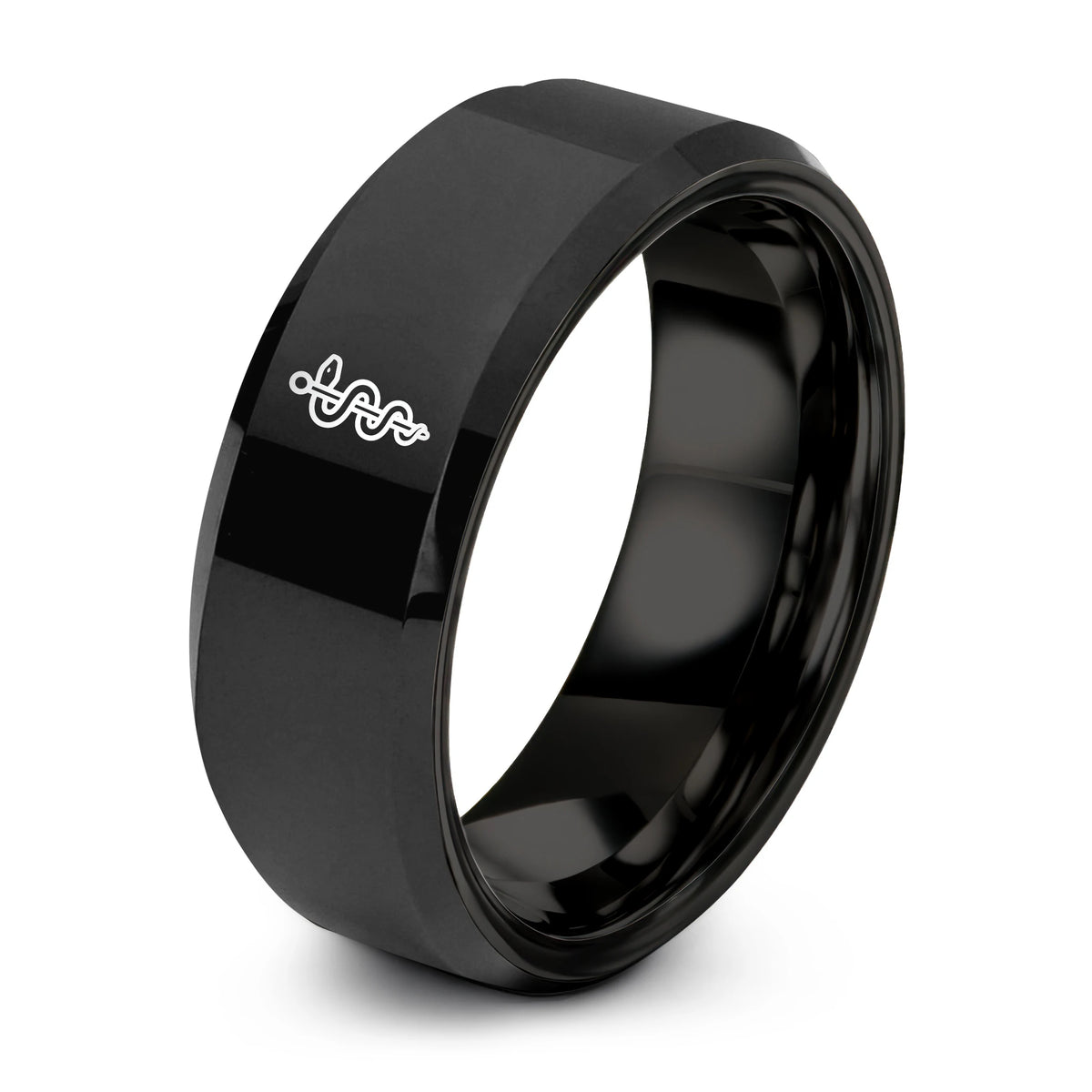 Tungsten Carbide Mens Ring – black tungsten rod of asclepius ring