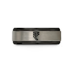 engraved rings for couples – black & gray tungsten rupee symbol wedding band