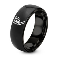 Tungsten Carbide Mens Ring – black tungsten rupee symbol ring
