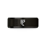engraved rings for couples – black tungsten rupee symbol wedding band