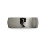 engraved rings for couples – gray tungsten rupee symbol wedding band