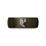 black men's wedding band – gunmetal & black tungsten rupee symbol wedding band