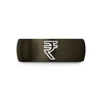 black men's wedding band – gunmetal & black tungsten rupee symbol wedding band